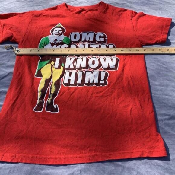 WILL FERRELL ELF OMG SANTA I KNOW HIM! Red Short Sleeve TSHIRT Size Small​​​ - Picture 3 of 6